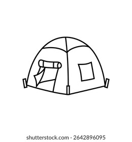 Dome camping tent. Outdoor shelter structure. Wilderness adventure gear. Vector travel equipment.