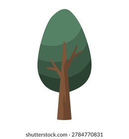Dome canopy tree vertical green leaves thick short trunk forest asset flat vector illustration