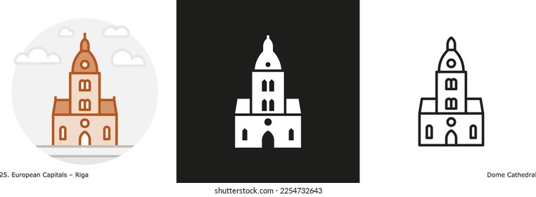 Dome Cathedral filled outline and glyph icon. Landmark building of Riga, the capital city of Latvia
