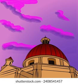 Dome of cathedral on old town Semarang vector illustration. The vector is suitable to use for religion poster and travel content media.