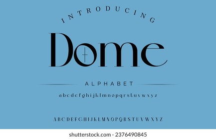 Domo Elegante alfabeto tipo letra del logotipo de la moda nupcial abstracta de lujo. Tipos de letra urbanos clásicos mínimos para logotipo, marca, etc. Tipografía tipo mayúsculas minúsculas y número. ilustración vectorial