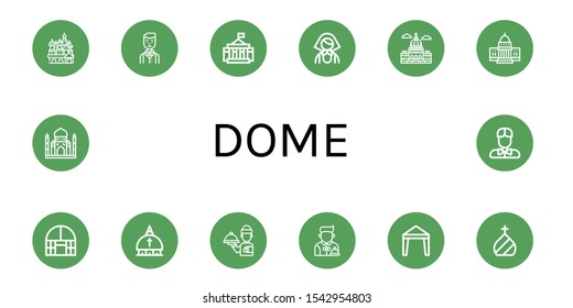 dome icon set. Collection of Cathedral of saint basil, Waiter, White house, Russian, Capitol, Dome greenhouse, Vatican, Canopy, Dome, Taj mahal icons
