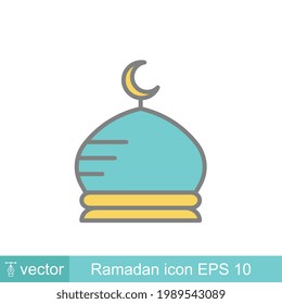 Kuppelmoschee mit Halbmond für den heiligen Monat Ramadan Kareem, ramadan mubarak Eid al-Fitr Feier. Islamische, muslimische Gebete. Kuppel, Islam, Moschee, Madan-Ikone. Vektorgrafik auf weißem Hintergrund EPS10