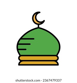 Dome mosque with crescent moon for the holy month Ramadan kareem, ramadan mubarak, Eid al-Fitr celebration. Islamic,muslim prayers place. Dome,islam,mosque,madan icon.Vector on white background.EPS10