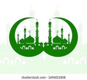 the dome of the mosque logo with moon, vector illustration.