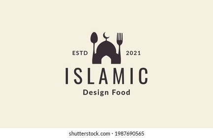 dome mosque with restaurant spoon and fork  logo symbol vector icon illustration graphic design