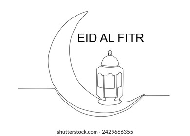 La cúpula de la mezquita está simbolizada por la luna. Eid al fitr dibujo de una línea