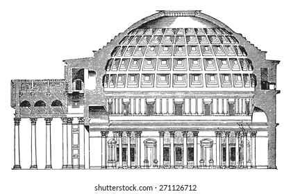 Dome of the Pantheon Cup in Rome, vintage engraved illustration. Industrial encyclopedia E.-O. Lami - 1875. 