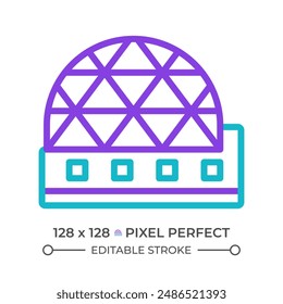 Dome projection technology two color line icon. Planetarium. Immersive projection environment bicolor outline symbol. Duotone linear pictogram. Isolated illustration. Editable stroke