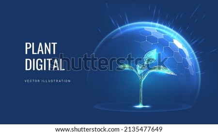Dome protects the plant. The concept of environmental protection. Futuristic sprout vector illustration