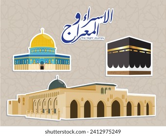 The Dome of the rock, Al-Aqsa Mosque, Al-Isra wal Mi'raj, means The night journey of Prophet Muhammad.stickers collection
