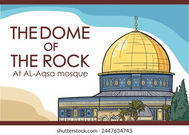 Dome of the rock at Al-Aqsa mosque -Palestine ,illustration,hand drawn