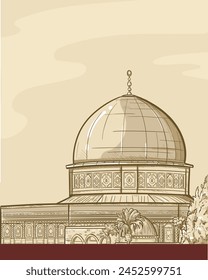 Dome of the rock at Al-Aqsa mosque -Palestine ,illustration,hand drawn	