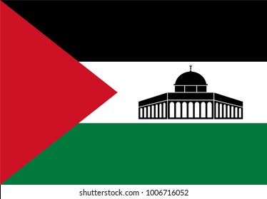 Dome of Rock Jerusalem (Al-Quds). Palestine landmark. Palestine Flag. Vector illustration.
