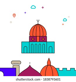 Dome of the Rock, Jerusalem filled line vector icon, simple illustration, world landmarks related bottom border.
