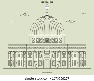 Dome of the Rock in Jerusalem, Israel. Landmark icon in linear style