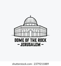 Dome Of The Rock Jerusalem Palestine Gaza Black and White Vector Isolated