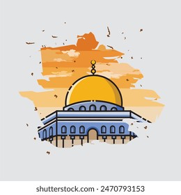 Dome of the rock mosque in Islamic design for isra and Miraj or Al-Isra and Mi'raj the Night Journey of Ascension of Prophet Muhammad to heaven isolated.