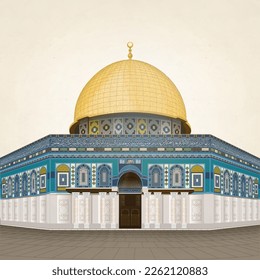 dome of the rock mosque vector illustration for israa and Miraj or Al-Isra wal Mi'raj, the Night Journey of Ascension of Prophet Muhammad to heaven.