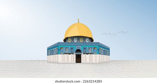 dome of the rock mosque vector illustration for Isra and Miraj or Al-Isra wal Mi'raj, and all Arabic decoration text is verses from the holy Quran.