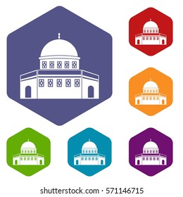 Dome of the Rock on the Temple Mount icons set rhombus in different colors isolated on white background