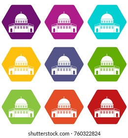 Dome of the Rock on the Temple Mount icon set many color hexahedron isolated on white vector illustration
