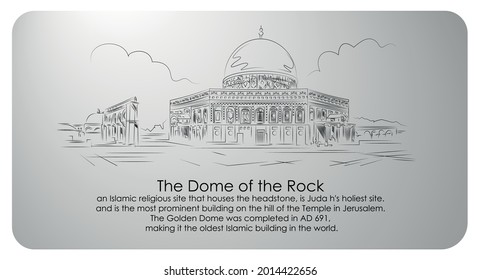 Dome of the rock Outline drawing with vector.  an Islamic religious site that houses the headstone. 