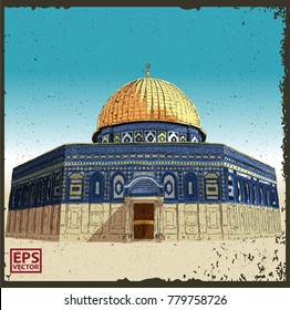 dome rock palestine hand drawn sketch color