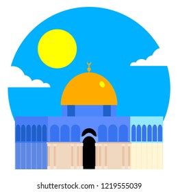 The Dome of the Rock (Qubbet el-Sakhra) Minimalist Vectoral Illustration with Sunny Sky