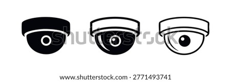 Dome Security Camera Icon Set. Modern CCTV Surveillance and Protection Symbol.