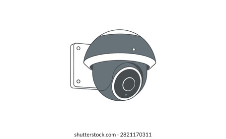 Dome security camera on mounting bracket depicted in grey and white colors on a white background.