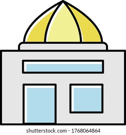 Dome Shape Restaurant Building Concept, Pole Marquee Vector Color Icon Design,