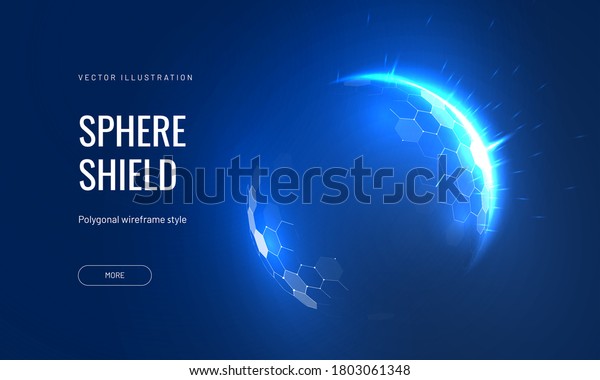 Dome shield\
geometric  vector illustration on a blue background. Bubble shield\
futuristic for protection in an abstract glowing style. Landing\
page and cover in tech\
style