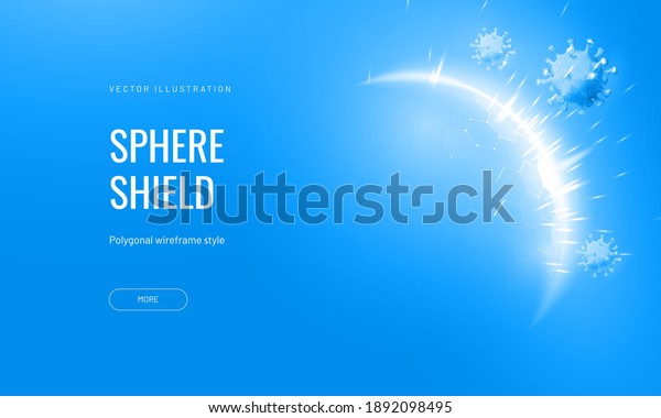 Dome shield\
geometric vector illustration on a blue background. Bubble shield\
futuristic for protection in an abstract glowing style. Landing\
page and cover in tech\
style