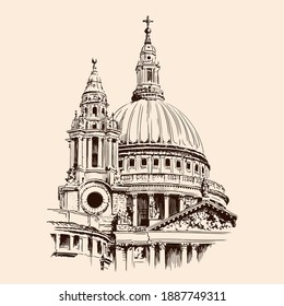 Dome of St Paul's Cathedral in London. Sketch on a beige background.