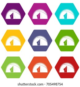 Dome tent icon set many color hexahedron isolated on white vector illustration