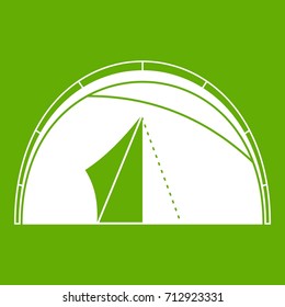 Dome tent icon white isolated on green background. Vector illustration