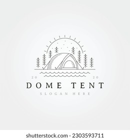 Dome tent line art logo vector symbol illustration design, outdoor camp with sun symbol illustration design