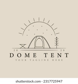 dome tent outdoor line art logo design with sun burst minimalist style logo vector illustration design svg