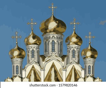 Domes of the Annunciation Cathedral in the Moscow Kremlin, Russia. Vector graphic, eps 10.