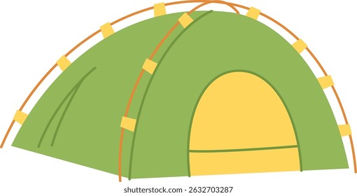 A dome-shaped tent with arched poles and a front opening in a minimalist style. The simple structure features a rounded top and entrance. Cartoon vector illustration.