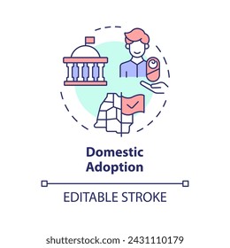 Domestic adoption multi color concept icon. Adopting newborn from home country. Legal process. Adoption agency service. Round shape line illustration. Abstract idea. Graphic design. Easy to use