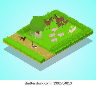 Domestic animal concept banner. Isometric banner of domestic animal vector concept for web, giftcard and postcard