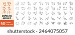 Domestic Animal editable stroke outline web icons set. Cow, goat, pig, hen, goose, horse, chicken, rooster and sheep. Vector illustration