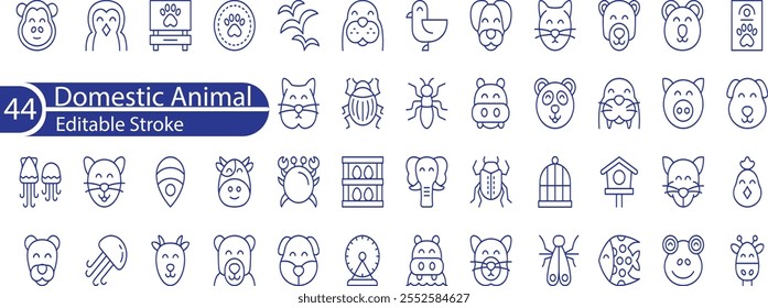 Domestic Animal editable stroke outline web icons set