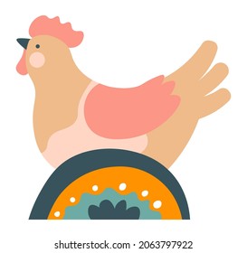 Domestic animal, farming and tending for farm, isolated hen chicken sitting and laying eggs. Poultry and farmyard, ecological and organic food growth and production. Vector in flat style illustration