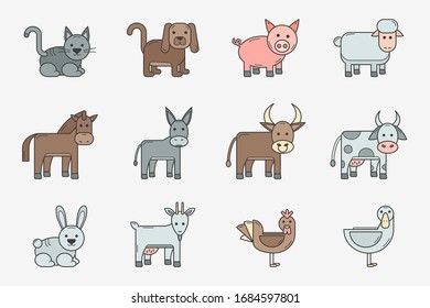 Domestic animal Icons set - Vector color symbols of pets for the site or interface
