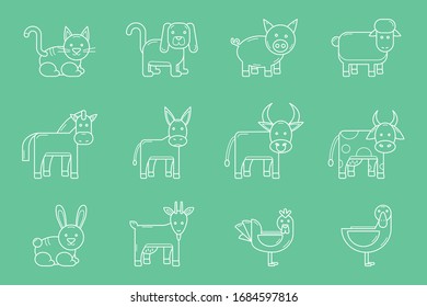 Domestic animal Icons set - Vector outline symbols of pets for the site or interface