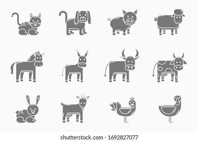 Domestic animal Icons set - Vector silhouettes of pets for the site or interface