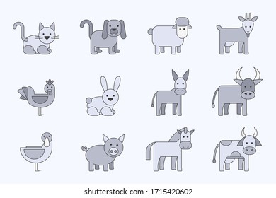 Domestic animal Icons set - Vector color symbols of pets for the site or interface